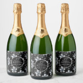 25th Silver Glitter Floral Wedding Jubileum Sparkling Wijnetiket (Flessen)