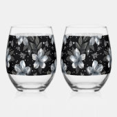 25th Silver Glitter Floral Wedding Jubileum Wijnglas Zonder Voet (Achterkant)