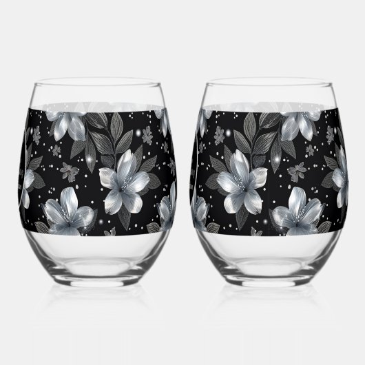 25th Silver Glitter Floral Wedding Jubileum Wijnglas Zonder Voet (Links)