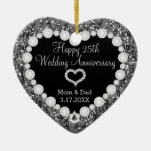 25th Silver Glitter Wedding Jubileum Keepslag Keramisch Ornament (Voorkant)