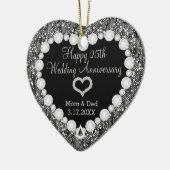 25th Silver Glitter Wedding Jubileum Keepslag Keramisch Ornament (Links)