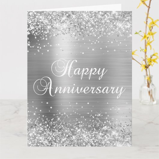 25th Silver Happy Wedding Jubileum Kaart (Gele Bloem)