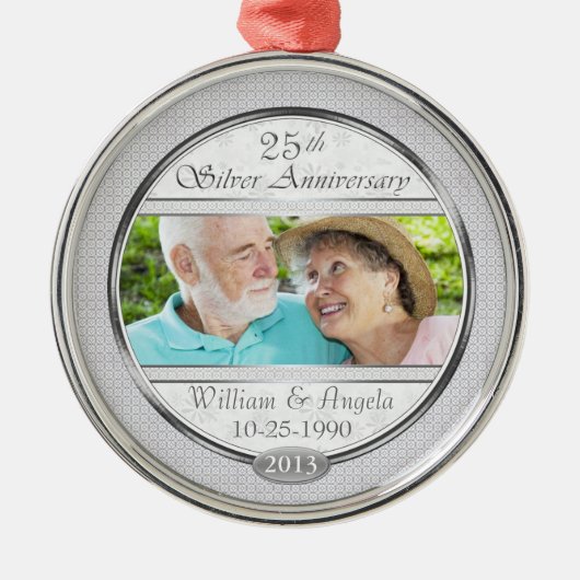 25th Silver Jubileum Cust Photo FrameOrnament Metalen Ornament (Voorkant)