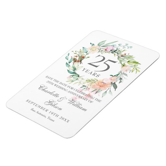 25th Silver Jubileum Rozen Floral Save the Date Magneet (Linkerzijde)