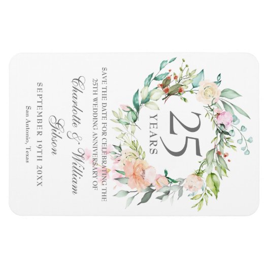 25th Silver Jubileum Rozen Floral Save the Date Magneet (Horizontaal)