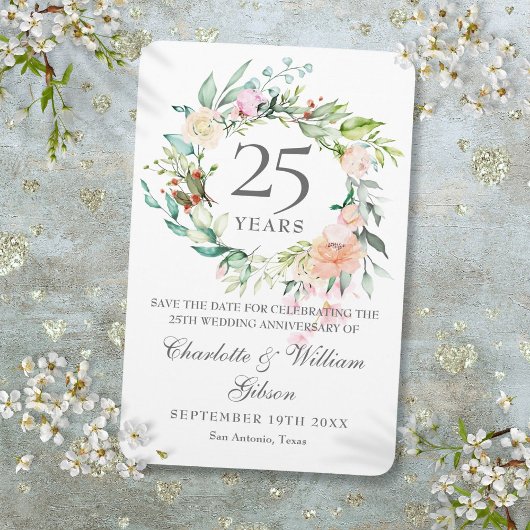 25th Silver Jubileum Rozen Floral Save the Date Magneet