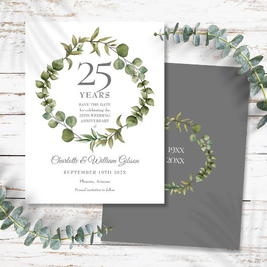 25th Silver Jubileum sparen de Datum Greenery Aankondigingskaart