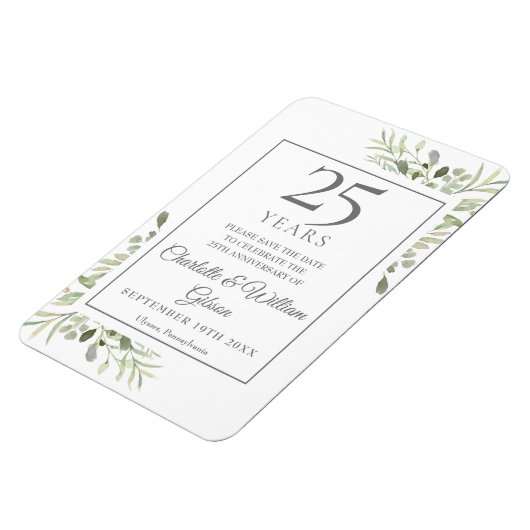 25th Silver Jubileum sparen de Datum Greenery Magneet (Linkerzijde)