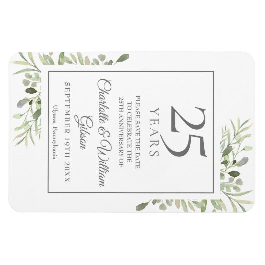25th Silver Jubileum sparen de Datum Greenery Magneet (Horizontaal)