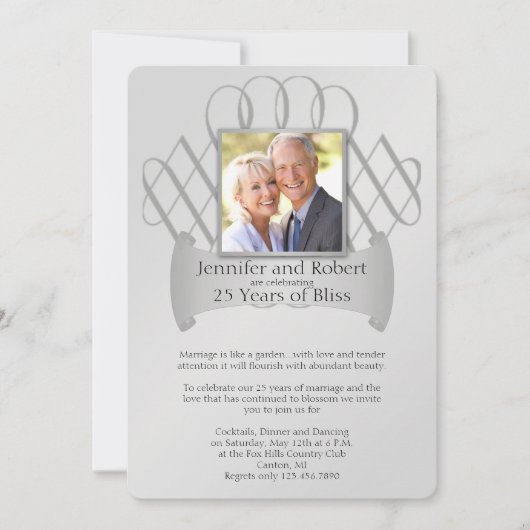 25th Silver Scroll Wedding Jubileum Uitnodiging (Voorkant)