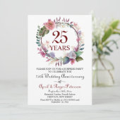 25th Silver Surprise Wedding Jubileum Floral Kaart (Staand voorkant)