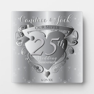 25th Silver Wedding Jubileum 3D Heart Emblem Fotoplaat
