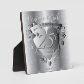 25th Silver Wedding Jubileum 3D Heart Emblem Fotoplaat (Voorkant)