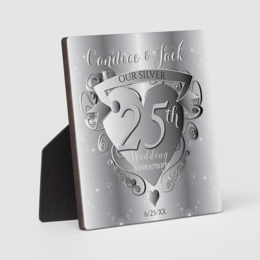 25th Silver Wedding Jubileum 3D Heart Emblem Fotoplaat (Voorkant)