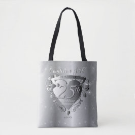 25th Silver Wedding Jubileum 3D Heart Emblem Tote Bag