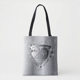 25th Silver Wedding Jubileum 3D Heart Emblem Tote Bag