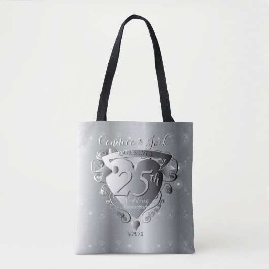 25th Silver Wedding Jubileum 3D Heart Emblem Tote Bag (Voorkant)