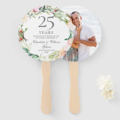 25th Silver Wedding Jubileum Bloemen Rozen Foto Handwaaier (Voorkant en achterkant)