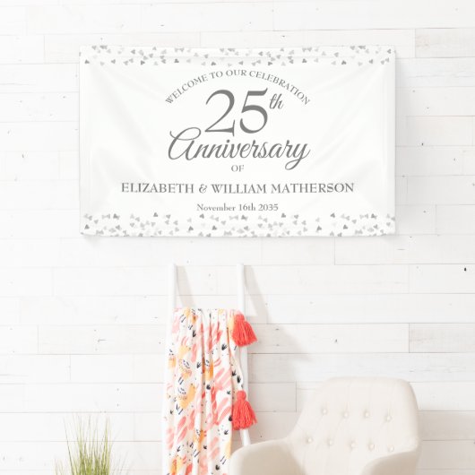 25th Silver Wedding Jubileum Confetti Welkom Spandoek (Insitu)