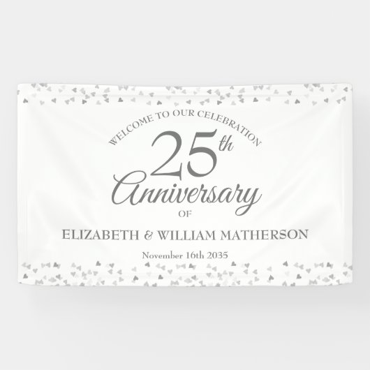25th Silver Wedding Jubileum Confetti Welkom Spandoek (Horizontaal)
