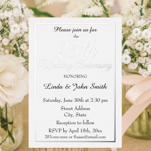 25th Silver Wedding Jubileum Eenvoudig Folie Uitnodiging