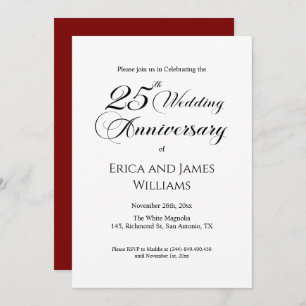 25th Silver Wedding Jubileum Elegant Script Kaart