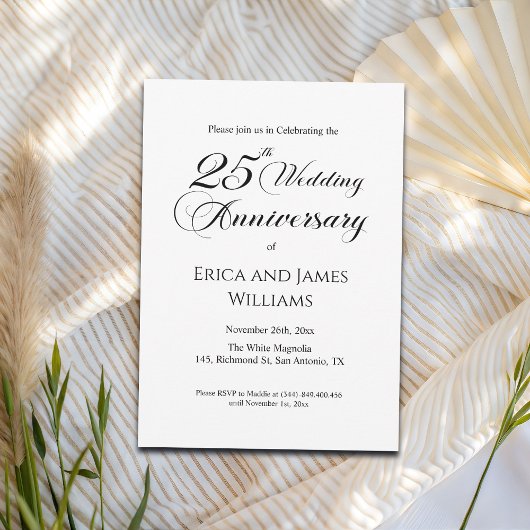 25th Silver Wedding Jubileum Elegant Script Kaart