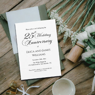 25th Silver Wedding Jubileum Elegant Script Kaart