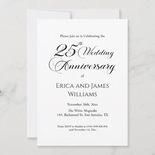 25th Silver Wedding Jubileum Elegant Script Kaart (Voorkant)