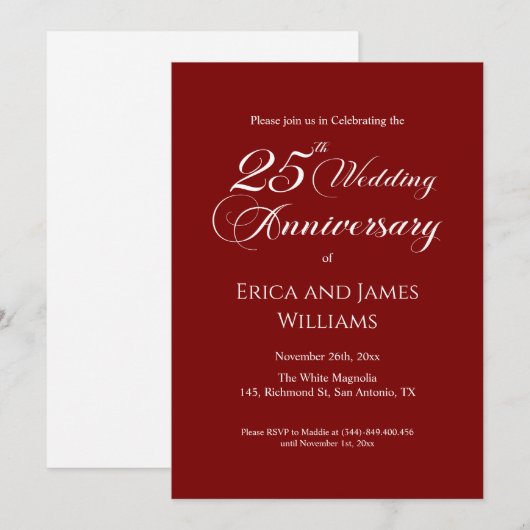 25th Silver Wedding Jubileum Elegant Script Kaart (Voorkant / Achterkant)