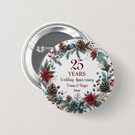 25th Silver Wedding Jubileum Elegant Winter Ronde Button 5,7 Cm (Voorkant /achterkant)