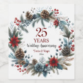 25th Silver Wedding Jubileum Elegant Winter Wijn Etiket (Enkel label)