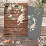 25th Silver Wedding Jubileum Floral Rustic Wood Kaart<br><div class="desc">Deze botanische 25e trouwdag-uitnodiging met een delicate waterverf florale groenery garland op een rustige houten achtergrond,  kan gepersonaliseerd worden met je speciale informatie over de zilveren verjaardag. Op de achterzijde staat een bijpassende bloemige tuin die je verjaardagsdata in elegante witte tekst op een zilveren achtergrond plaatst. Ontworpen door: Thisnotme©</div>