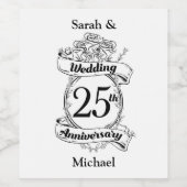 25th Silver Wedding Jubileum Flowers Roos Wijn Etiket (Enkel label)