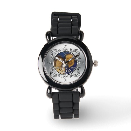 25th Silver Wedding Jubileum Foto gepersonaliseerd Horloge (Voorkant)