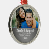 25th Silver Wedding Jubileum Foto Metalen Ornament (Rechts)