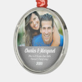 25th Silver Wedding Jubileum Foto Metalen Ornament (Links)