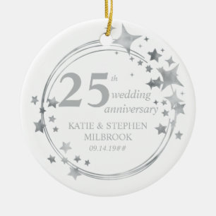 25th Silver Wedding Jubileum Foto Zilveren Stars Keramisch Ornament