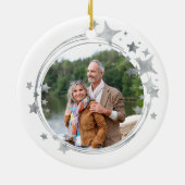25th Silver Wedding Jubileum Foto Zilveren Stars Keramisch Ornament (Achterkant)