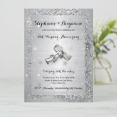 25th Silver Wedding Jubileum Glitter Elegant Kaart (Staand voorkant)