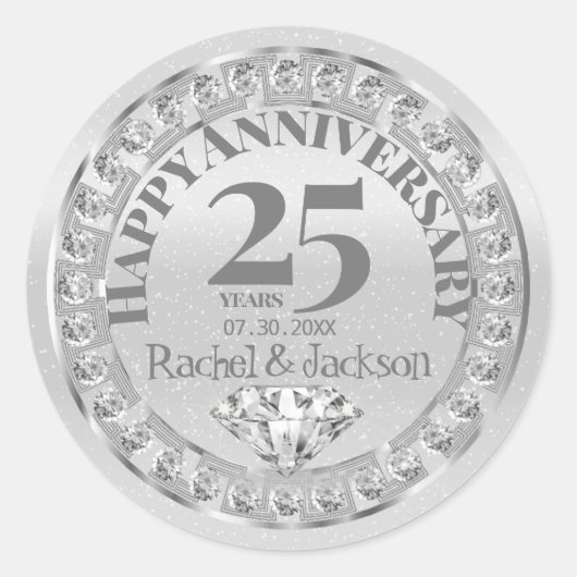 25th Silver Wedding Jubileum - Glitter Ronde Sticker (Voorkant)
