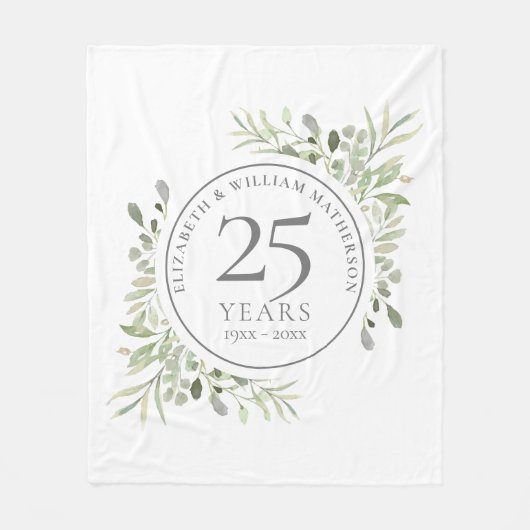 25th Silver Wedding Jubileum Greenery Fleece Deken (Voorkant)
