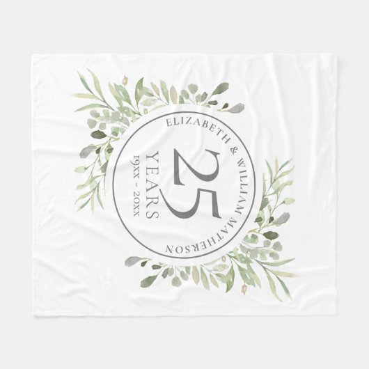 25th Silver Wedding Jubileum Greenery Fleece Deken (Voorkant (Horizontaal))