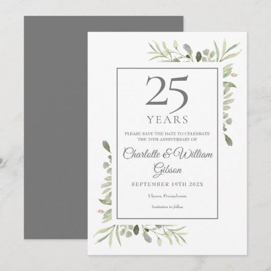 25th Silver Wedding Jubileum Greenery Save The Date (Voorkant / Achterkant)