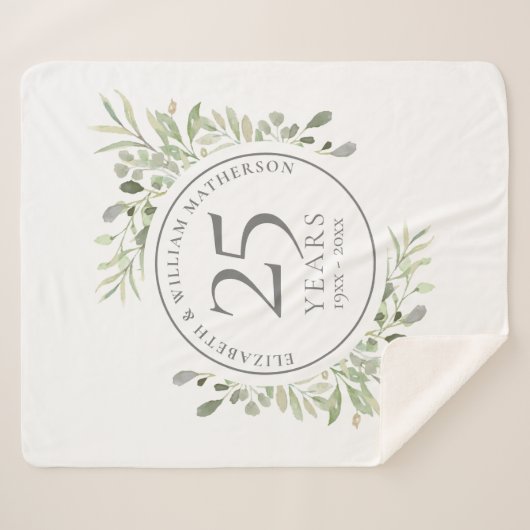 25th Silver Wedding Jubileum Greenery Sherpa Deken (Voorkant (horizontaal))