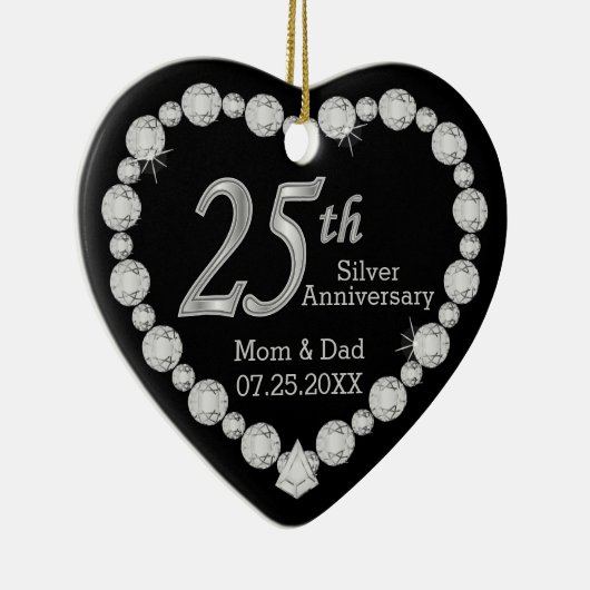 25th Silver Wedding Jubileum Heart Keramisch Ornament (Rechts)