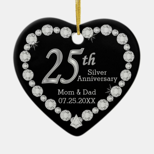 25th Silver Wedding Jubileum Heart Keramisch Ornament (Voorkant)