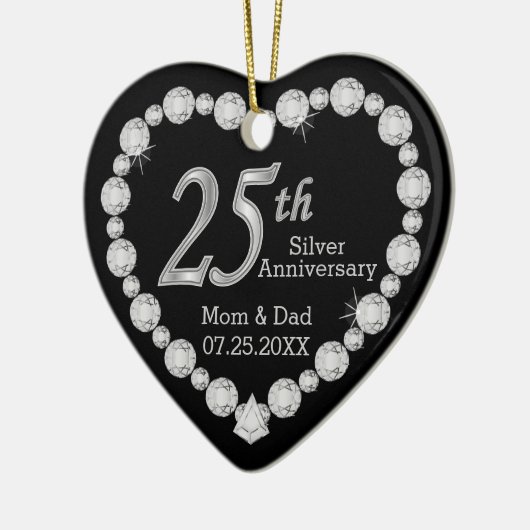 25th Silver Wedding Jubileum Heart Keramisch Ornament (Links)