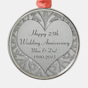 25th Silver Wedding Jubileum Heart Metalen Ornament