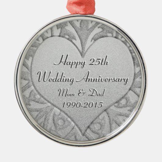 25th Silver Wedding Jubileum Heart Metalen Ornament (Voorkant)